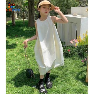 (Hàng Mới về) Váy Bé Gái Dáng Suông Mùa hè Thoáng Mát, Phong Cách hàn Quốc, Đi Chơi Đi Du Lịch, Màu Vàng Nhạt