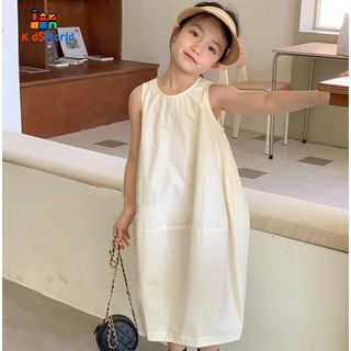 (Hàng Mới về) Váy Bé Gái Dáng Suông Mùa hè Thoáng Mát, Phong Cách hàn Quốc, Đi Chơi Đi Du Lịch, Màu Vàng Nhạt