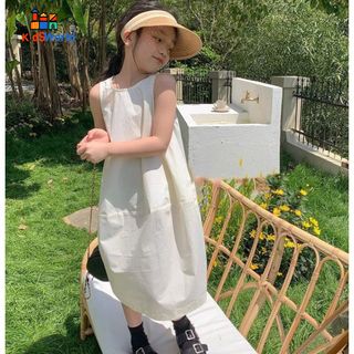 (Hàng Mới về) Váy Bé Gái Dáng Suông Mùa hè Thoáng Mát, Phong Cách hàn Quốc, Đi Chơi Đi Du Lịch, Màu Vàng Nhạt