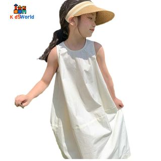 (Hàng Mới về) Váy Bé Gái Dáng Suông Mùa hè Thoáng Mát, Phong Cách hàn Quốc, Đi Chơi Đi Du Lịch, Màu Vàng Nhạt