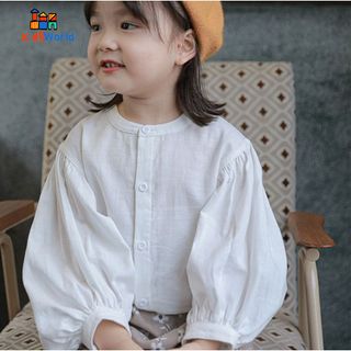 (Hàng Mới về) Áo Sơ Mi Trắng Bé Gái, Phong Cách Hàn Quốc Cotton, Đi Học, Đi Chơi