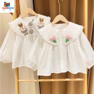 Áo Sơ Mi Trắng Bé Gái Đi Học, Đi Chơi Dễ Thương, Hàng Quảng Châu, Áo Trắng Bé Trai, Bé Gái