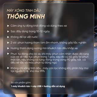 Máy khuếch tán tinh dầu mini sạc điện cho ô tô - Máy Phun Xông Tinh Dầu Cảm Ứng Bật Tắt Theo Xe