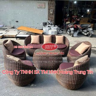 Bàn ghế cafe sofa nhựa giả mây ngoài trời ghế mây tròn