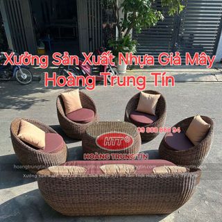 Bàn ghế cafe sofa nhựa giả mây ngoài trời ghế mây tròn