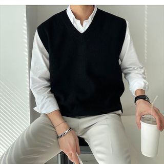 áo len gile nam cổ tim, dày dặn, kiểu dáng Hàn Quốc, chất đẹp, có size to, giletim -Hà Đinh