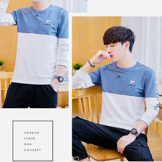 áo tay dài xanh phối trắng thêu và in tay dài - giá sỉ cạnh tranh