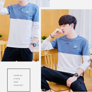 áo tay dài xanh phối trắng thêu và in tay dài - giá sỉ cạnh tranh