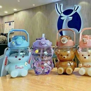 Bình nước hình gấu SMILE nhựa PP có dây đeo 1000ml