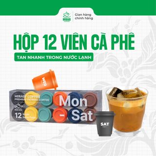 HỘP 12 viên Cà Phê Hòa Tan Sấy Thăng Hoa MIRABI, Mix 6 cấp độ - Cà phê hoà tan nguyên chất Đắk Lắk