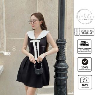 Váy Nữ Xinh Tiểu Thư Phong Cách Hàn Quốc Mùa Hè, Đầm Nữ Kiểu Xinh Dự Tiệc Trắng Đen-189 STROE-V086