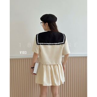 Set Nữ Cổ Phối Vạt Khăn Kèm Chân Váy Kiểu Dáng Hàn Quốc Chất Vải Thô Mềm Free Size -189 STORE - V103