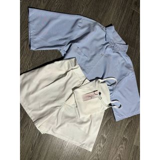 Set Bộ Đùi 3 Món KATE Sọc Sơ Mi Tay Dài Lót Áo Gân Trong Mix Quần SHORT KAKI Trắng -189 STORE - V099