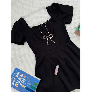 Váy tuyết mưa cổ vuông, đầm dự tiệc đính đá phối tơ bèo sang chảnh phong cách tiểu thư-189STORE-V146
