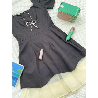 Váy tuyết mưa cổ vuông, đầm dự tiệc đính đá phối tơ bèo sang chảnh phong cách tiểu thư-189STORE-V146