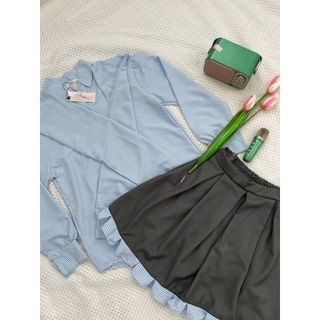Set bộ nữ sơ mi caro tay dài kèm choàng cổ xix chân váy ly dễ thương đi chơi du lịch - 189STORE-V180