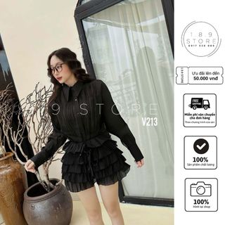 Set áo sơ mi kèm chân váy voan Kiểu dáng dễ thương cho các nàng thơ đi cafe đi chơi - 189STORE -V213