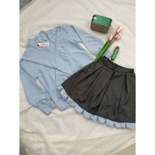 Set bộ nữ sơ mi caro tay dài kèm choàng cổ xix chân váy ly dễ thương đi chơi du lịch - 189STORE-V180