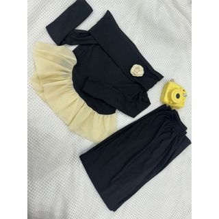 Set tăm zip áo trễ vai cổ bè đính hoa trà, gấu vát tròn pha bèo tơ Mix quần xuông - 189 STORE - V211