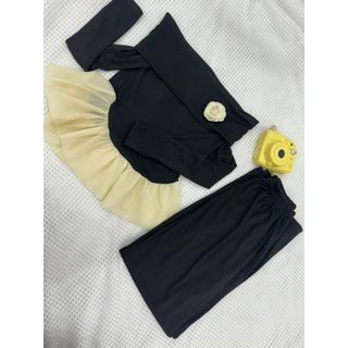 Set tăm zip áo trễ vai cổ bè đính hoa trà, gấu vát tròn pha bèo tơ Mix quần xuông - 189 STORE - V211