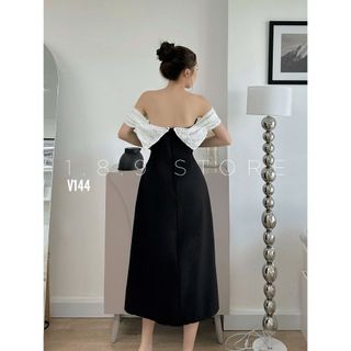 Đầm tiểu thư đi dự tiệc cưới, đầm xòe tiểu thư trễ vai dáng chất tapta phối ren - 189 STORE - V144