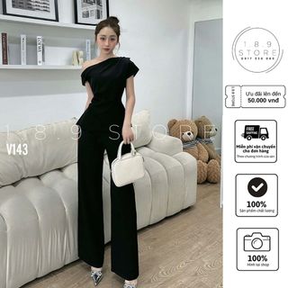 Áo lệch vai mix quần xếp ly cao cấp 2 màu đen trắng form chuẩn vibe công sở cho nàng-189STORE - V143