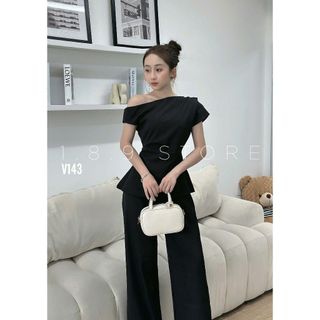 Áo lệch vai mix quần xếp ly cao cấp 2 màu đen trắng form chuẩn vibe công sở cho nàng-189STORE - V143