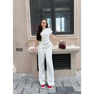 Áo lệch vai mix quần xếp ly cao cấp 2 màu đen trắng form chuẩn vibe công sở cho nàng-189STORE - V143