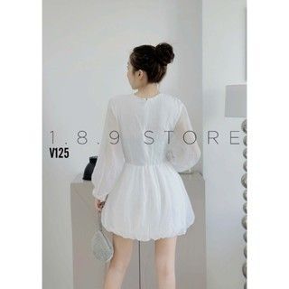 Đầm thiết kế chất tơ xốp mặc đi tiệc sang trọng, đầm ngắn xòe dài tay cổ chữ V -189 STORE-V125