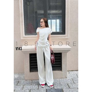 Áo lệch vai mix quần xếp ly cao cấp 2 màu đen trắng form chuẩn vibe công sở cho nàng-189STORE - V143