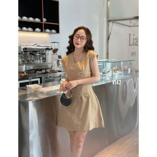 Váy Cổ Tim Tay Hến form chữ A mix cúc trái tim dành cho nữ, váy thiết kế thời trang- 189STORE - V142