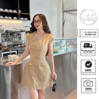 Váy Cổ Tim Tay Hến form chữ A mix cúc trái tim dành cho nữ, váy thiết kế thời trang- 189STORE - V142