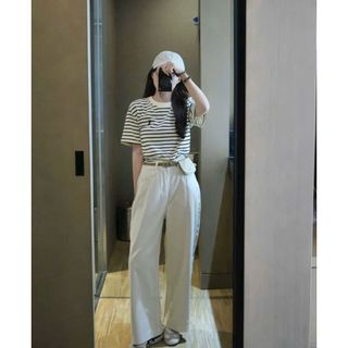 [SHOPPUMI] Set pull trắng sọc đen thêu ngựa kèm quần suông trắng có sẵn belt SM Pumi 16345