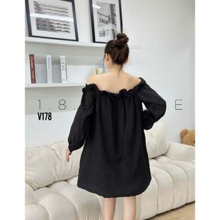 Đầm baby doll tay phồng trễ vai chất voan xốp tơ cao cấp dự tiệc đi biển trẻ trung - 189STORE - V178