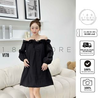 Đầm baby doll tay phồng trễ vai chất voan xốp tơ cao cấp dự tiệc đi biển trẻ trung - 189STORE - V178