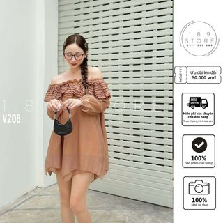 Set áo lụa tơ nhún vai tay phồng Trễ Vai Dáng dài tay sang chảnh bo chun vai nàng thơ- 189STORE-V208