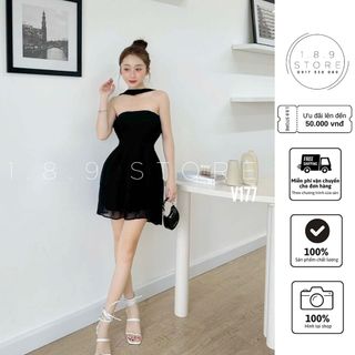 Váy tiểu thư dáng xòe hở vai phối chéo siêu tôn dáng cho cac nang tho di cafe   - 189 STORE   - V177