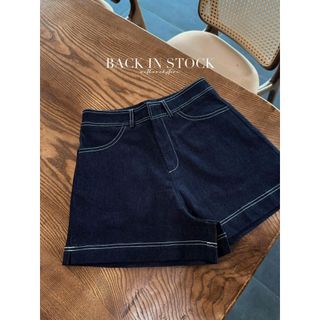 [SHOPPUMI] Quần short jean ống rộng khóa kéo màu xanh đậm SML Pumi 16277