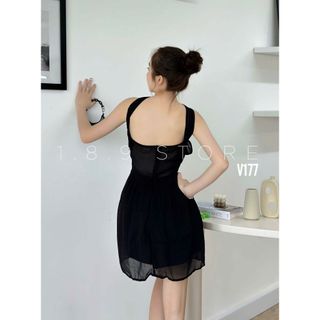 Váy tiểu thư dáng xòe hở vai phối chéo siêu tôn dáng cho cac nang tho di cafe   - 189 STORE   - V177