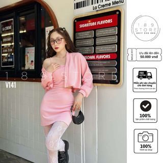 Set siêu tiểu thư 3 món Hàn Quốc chất thun dày sịn sò chân váy áo hai dây kèm khoác  - 189STORE-V141