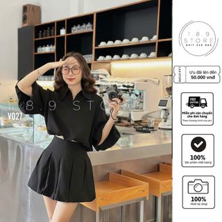 Sét Váy Áo Croptop Tay Phồng Chun Cổ Bẻ Mix Chân Váy Bí Phồng  Chất Vải Xước Thái  -V027-189 STORE