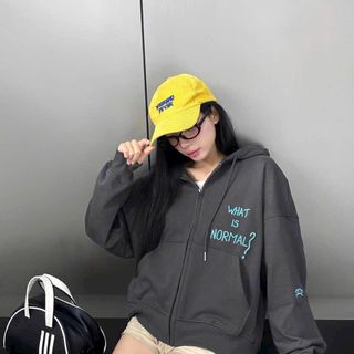 Áo khoác hoodie zip form boxy thêu What Is Normal ?