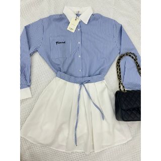 SET ÁO SƠ MI KẺ PHỐI CỔ TRẮNG KEM ÁO 2 DÂY TRẮNG VÀ CHÂN VÁY TRẮNG PHỐI VIỀN KẺ   - 189STORE  - V174