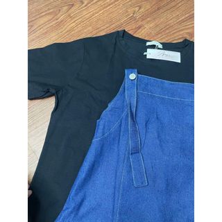 Bộ Váy Jean Mềm Yếm Dây Phối Áo  thun Đen Váy dài  - 189 STORE- V014