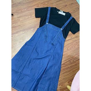 Bộ Váy Jean Mềm Yếm Dây Phối Áo thun Đen Váy dài - 189 STORE- V014