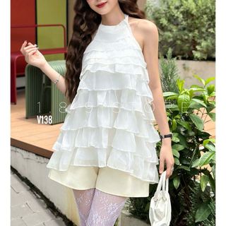 Set nữ Áo Voan Tơ Cổ Yếm Kèm Tapta Dễ thương, sang chảnh và gợi cảm cho các nàng thơ - 189STORE-V138
