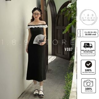 Váy Thun Zip Body Trễ Vai Viền Thô Bèo Ren Ngực Dáng Dài Dành Cho Nữ Phong Cách-189 STORE-V087