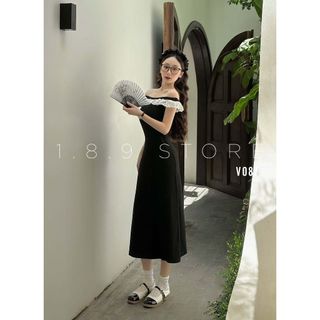 Váy Thun Zip Body Trễ Vai Viền Thô Bèo Ren Ngực Dáng Dài Dành Cho Nữ Phong Cách-189 STORE-V087