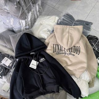 Áo khoác dáng lửng in LUNACY chất nỉ XK dày mịn freesize dưới 60kg tay xỏ ngón có 2 túi trong