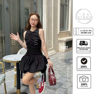 Váy Ba Lỗ Cổ Yếm Nhúm Mix Chân Bồng Xinh Xắn Siêu Hot Chất Vải Thô Mềm Dúm Giữa Ngực -V007-189 STORE
